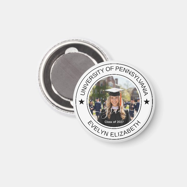 Classic Round Graduate Modern Script Magnet (Front/Back)