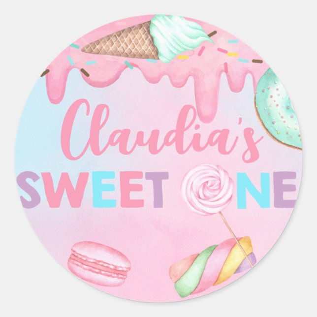 Classic Round Sticker, Sweet One birthday. Classic Round Sticker (Front)