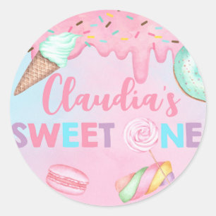 Classic Round Sticker, Sweet One birthday. Classic Round Sticker