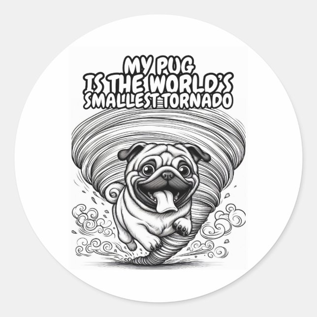 Classic round sticker with pug tornado (Front)