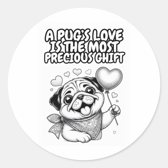 Classic round sticker with pugs love (Front)