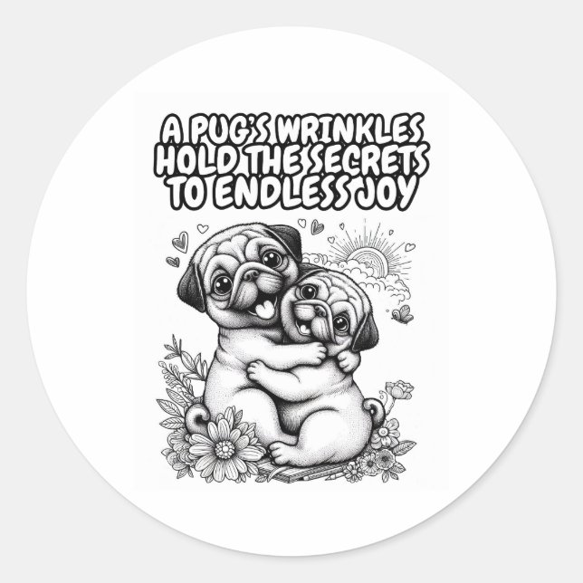 Classic round sticker with pugs love (Front)