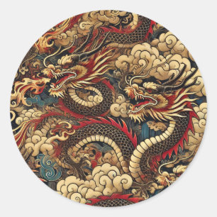 Classic Round Stickers"Seamless Mythical Dragon Pa Sticker