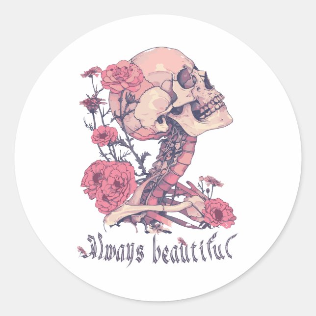  Classic round stickers. Skeleton with flowers. Pi Sticker (Front)