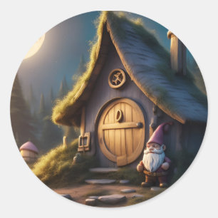 Classic round stickers with cute gnome woods desig