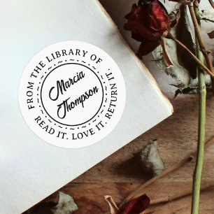 Classic Round Typography Script Library Bookplate Classic Round Sticker