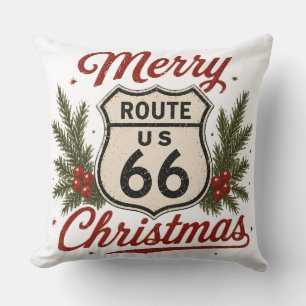 Classic Route 66 Christmas Home Style Throw Pillow