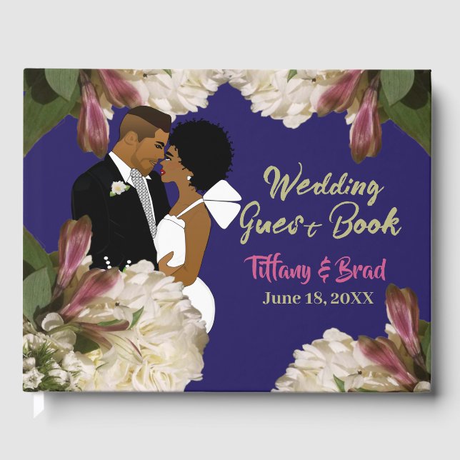 Classic Royal Blue African American Wedding  Guest Book (Front)