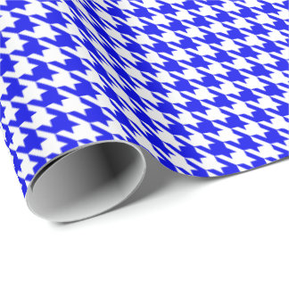 Classic Royal Blue and White Houndstooth Pattern Wrapping Paper