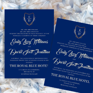 Classic Royal Blue Golden Monogrammed Elegant  Invitation