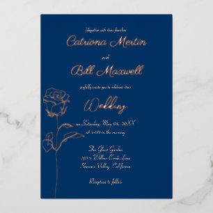Classic Royal Blue & Rose Foil Wedding Invitation