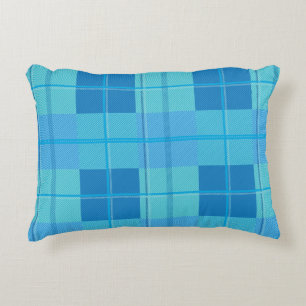 Classic Royal Sky Blue Plaid Aesthetic Accent Pillow