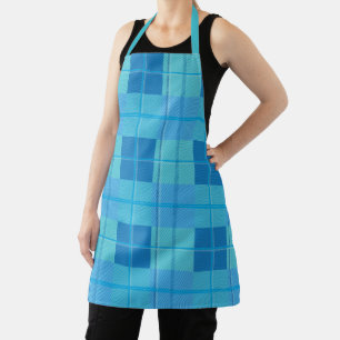 Classic Royal Sky Blue Plaid Aesthetic Apron