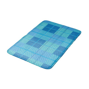 Classic Royal Sky Blue Plaid Aesthetic Bath Mat