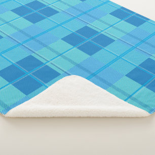 Classic Royal Sky Blue Plaid Aesthetic Sherpa Blanket