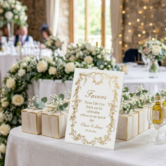 Classic Royal White and Gold Formal Floral Wedding Pedestal Sign