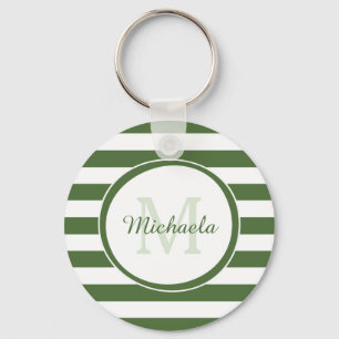 Classic Rugby Stripes and Monogram in True Green Keychain