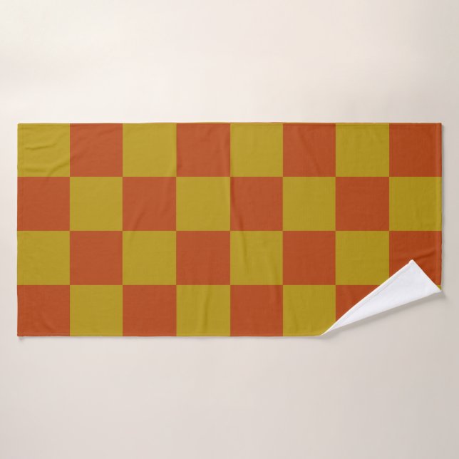Classic Rust and Gold Chequerboard Pattern Bath Towel (Bath Towel)