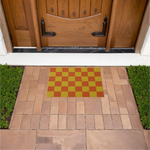 Classic Rust and Gold Chequerboard Pattern Doormat