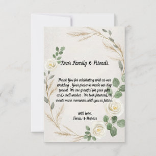 Classic Rustic Boho Roses&Pampas Grass Wedding  Thank You Card