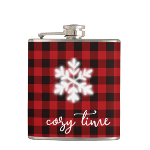 Classic rustic cozy red black plaid pattern  hip flask