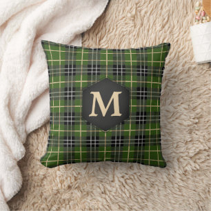 Classic Rustic Green Tartan Plaid Monogram Throw Pillow