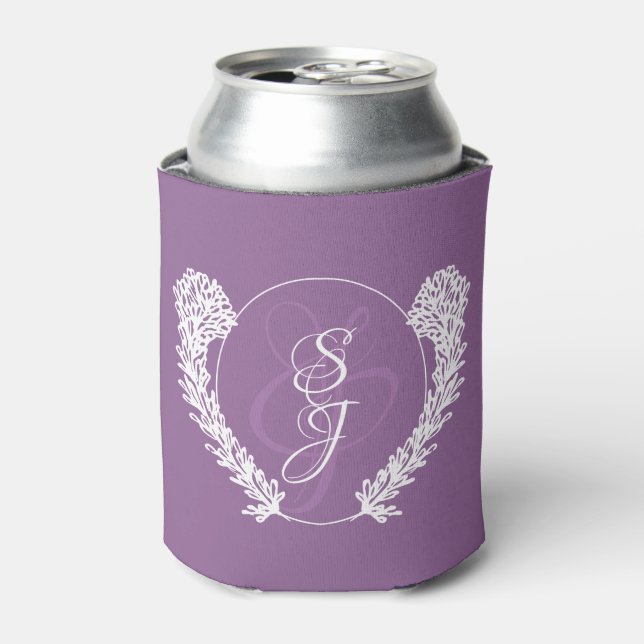 Classic Rustic Monogram Lavender Purple Wedding  Can Cooler (Can Front)