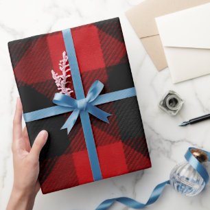Classic Rustic Red Black Crimson Plaid Pattern Wrapping Paper