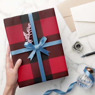 Classic Rustic Red Black Crimson Plaid Pattern Wrapping Paper