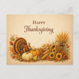 Classic Rustic Thanksgiving Turkey Harvest Holiday Postcard