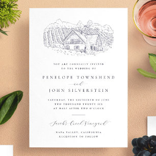 Classic Rustic Vineyard Illustration Wedding Invitation