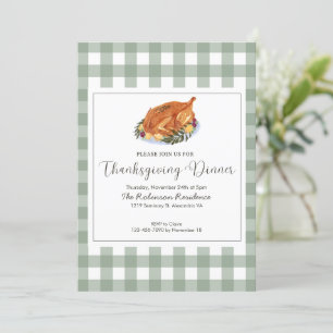 Classic Sage and Plaid Thanksgiving Dinner Invitation