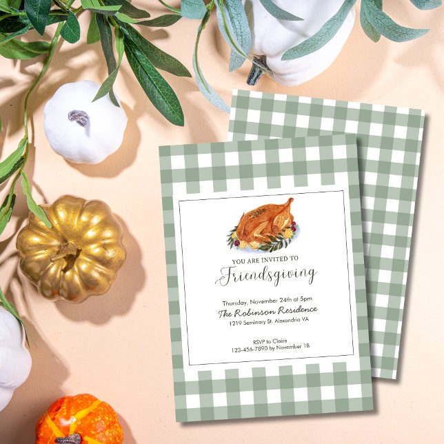 Classic Sage and Plaid Thanksgiving Invitation (Creator Uploaded)