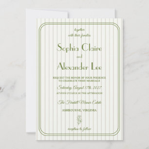 Classic Sage Beige Striped Wedding Invitation