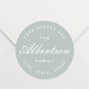 Classic Sage Calligraphy Family Name Address Classic Round Sticker