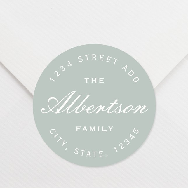 Classic Sage Calligraphy Family Name Address Classic Round Sticker (Creator Uploaded)