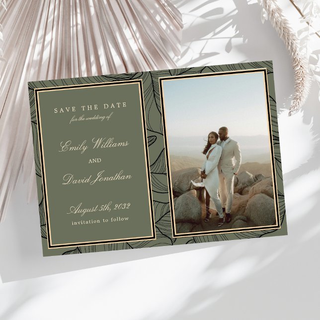 Classic Sage Elegant Floral Vintage Photo  Invitation (Creator Uploaded)
