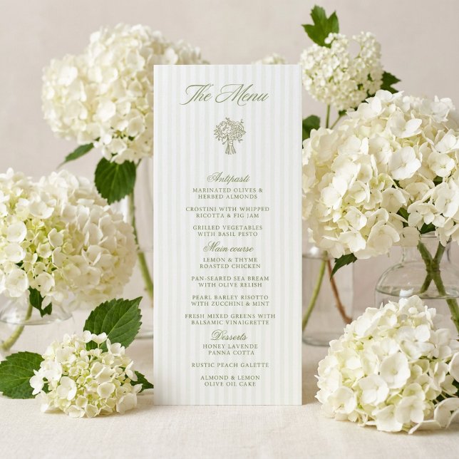 Classic Sage Green & Beige Striped Wedding Menu (Creator Uploaded)