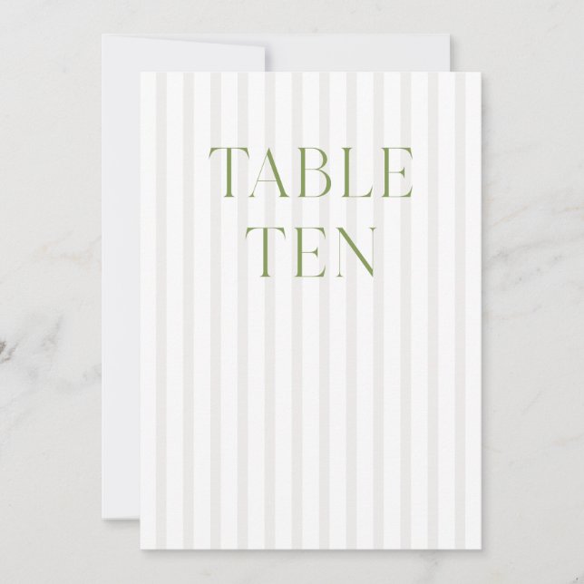 Classic Sage Green & Beige Wedding 10 Table Number (Front)