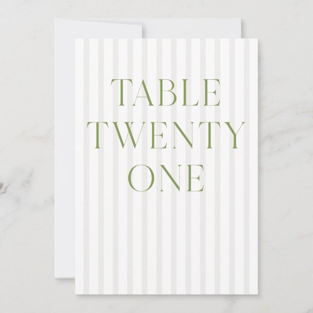 Classic Sage Green & Beige Wedding 21 Table Number (Front)