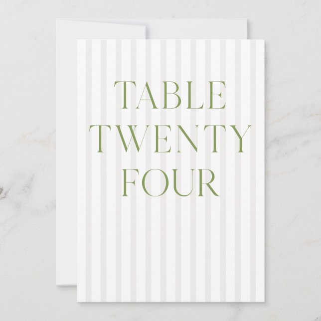 Classic Sage Green & Beige Wedding 24 Table Number (Front)