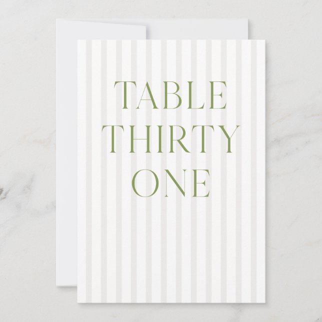 Classic Sage Green & Beige Wedding 31 Table Number (Front)