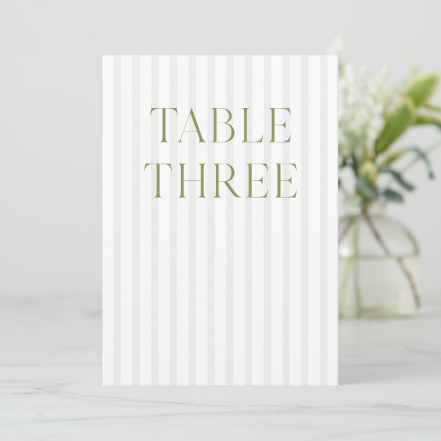 Classic Sage Green & Beige Wedding Table Number (Standing Front)
