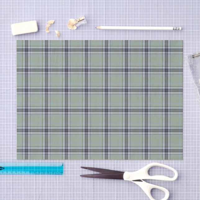 Classic Sage Green Blue Grey Tartan Plaid Pattern Tissue Paper (Craft)