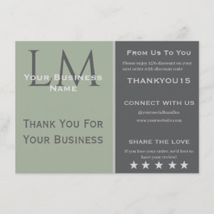 Classic Sage Green Business Branding Thank You Enclosure Card