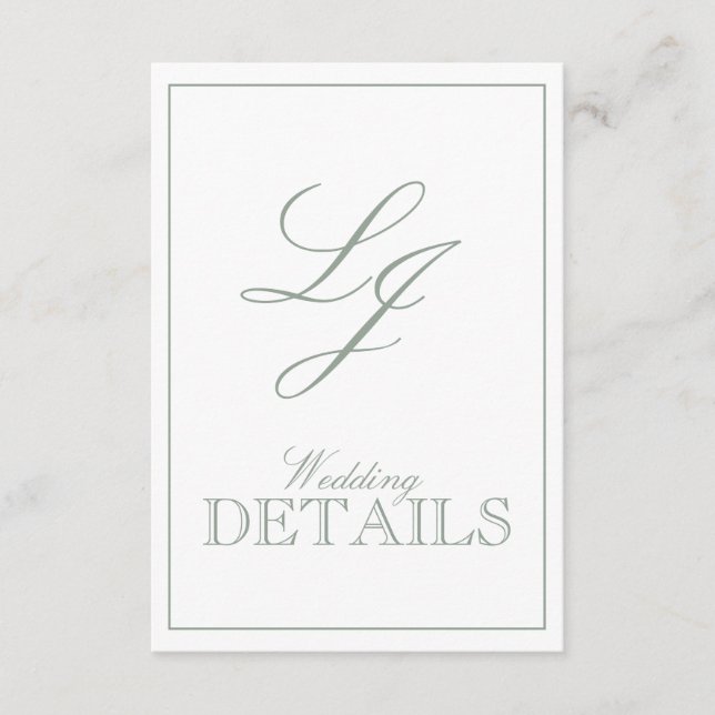 Classic Sage Green Calligraphy Monogram Wedding Enclosure Card (Front)