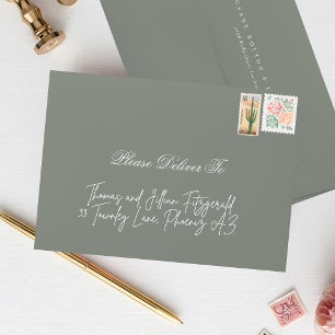 Classic Sage Green Calligraphy Return Address Envelope