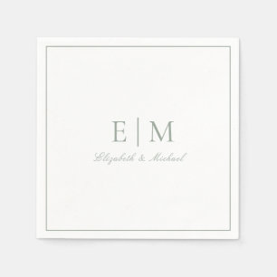 Classic Sage Green Elegant Script Monogram Wedding Napkin