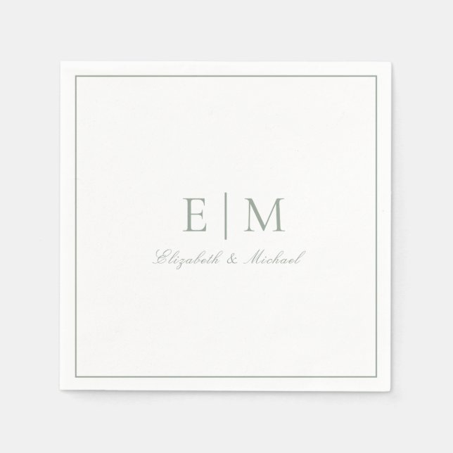 Classic Sage Green Elegant Script Monogram Wedding Napkin (Front)