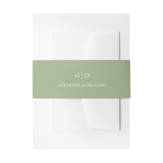 Classic Sage Green Elegant Wedding Invitation Belly Band (Front Example)